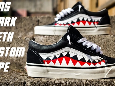 Custom Bape Shark Teeth Vans | Tutorial |On Feet