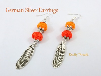 German Silver Designer Earrings | Silver Feather Hangings in 2 Mins | www.knottythreadz.com