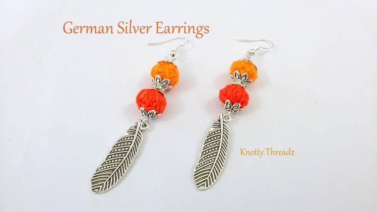 German Silver Designer Earrings | Silver Feather Hangings in 2 Mins | www.knottythreadz.com