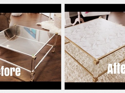 GOLD AND MARBLE COFFEE TABLE MAKOVER -THRIFT STORE FIND