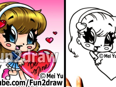 How to Draw a Girl - Chibi Girl with a Heart in Love - Cute Art - Art Lessons - Fun2draw