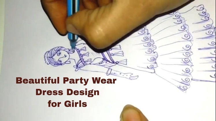 How to draw a wonderful dress for girls.ladies| latest party wear dress design fashion 2017 fancy