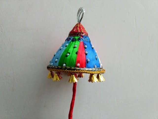 Making umbrella for ganesh festival decoration with plastic bottle