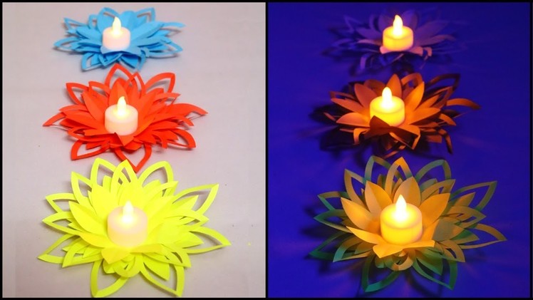 Paper Flower Diya Decoration | DIY Diwali Decorations | Easy Paper Crafts | Little Crafties