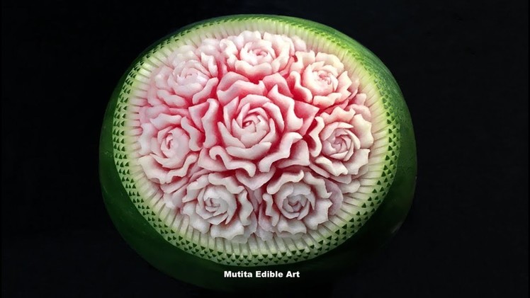 Watermelon Rose Flower | Wave Pattern | Advanced Lesson 48 | Mutita Art Of fruit & Vegetable Carving