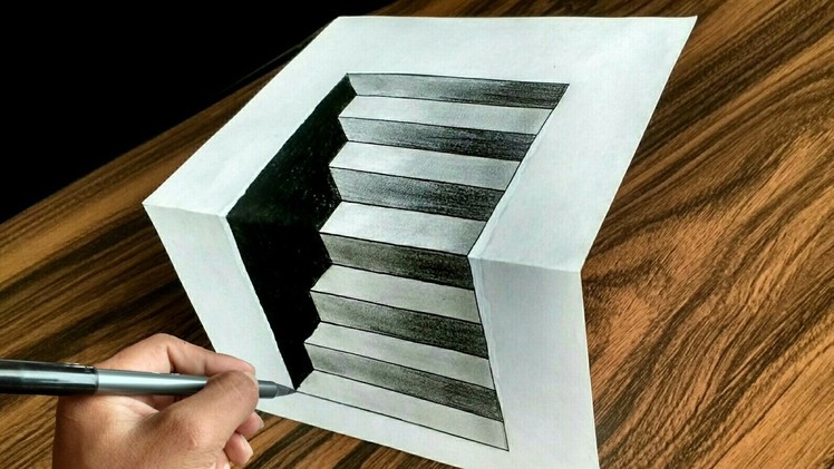 3D Stairs - How To Draw Easy 3D Stairs Optical Illusion
