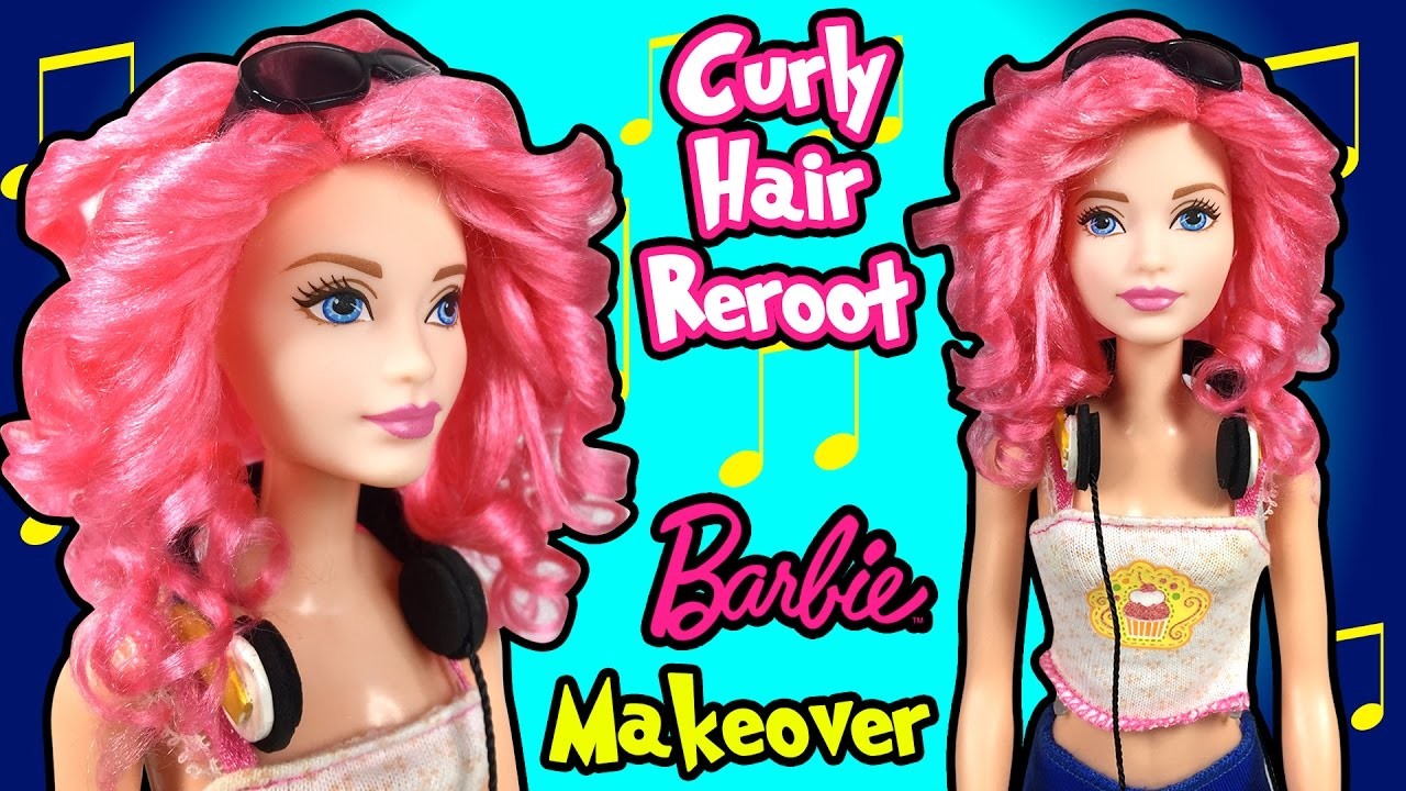 Barbie Doll Makeover - DIY Doll Hair Reroot and Curly Hair - Making ...