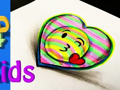 Easy 3D drawing !  Draw KISS EMOJI - and Heart  for Kids  ????