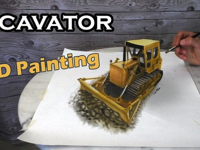 Excavator "Caterpillar" 3D Painting.life-like Trick Art