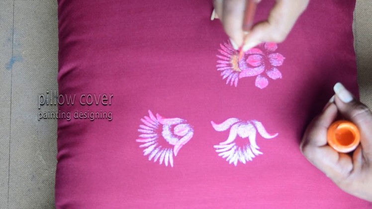 Fabric painting's | pillow cover designs | Sparkling Pearl Coiours | free hand fabric painting