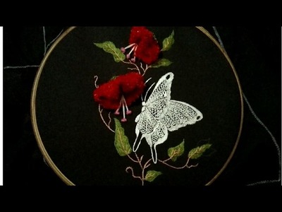 Hand embroidery beautiful flower with butterfly