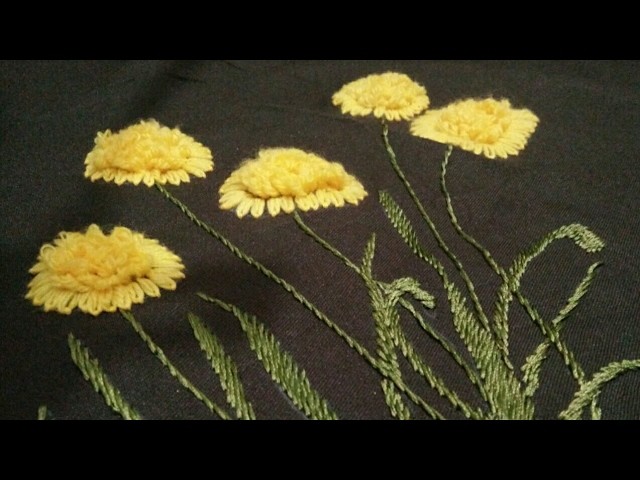 Hand embroidery grass flower with lazy Daisy and ring. chhalla stitch without aari