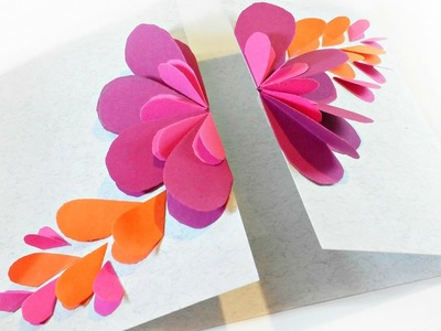 Handmade card for birthday, folded heart floral card Tutorial Die Cut Heart Cards Flowers