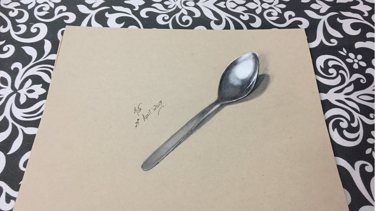 How to draw 3d art on paper - 3d drawing of a spoon