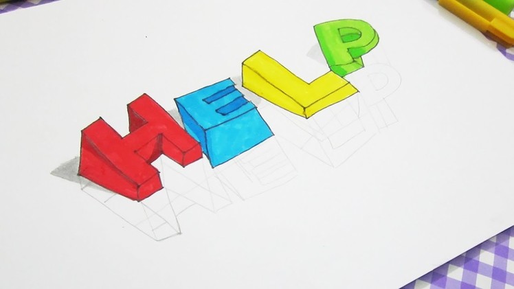 How to Draw 3D Letter HELP | Trick Art Drawing for kids