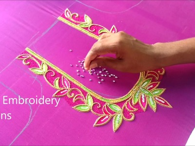 Pearl bead embroidery work for wedding blouse | hand embroidery designs, hand embroidery tutorial