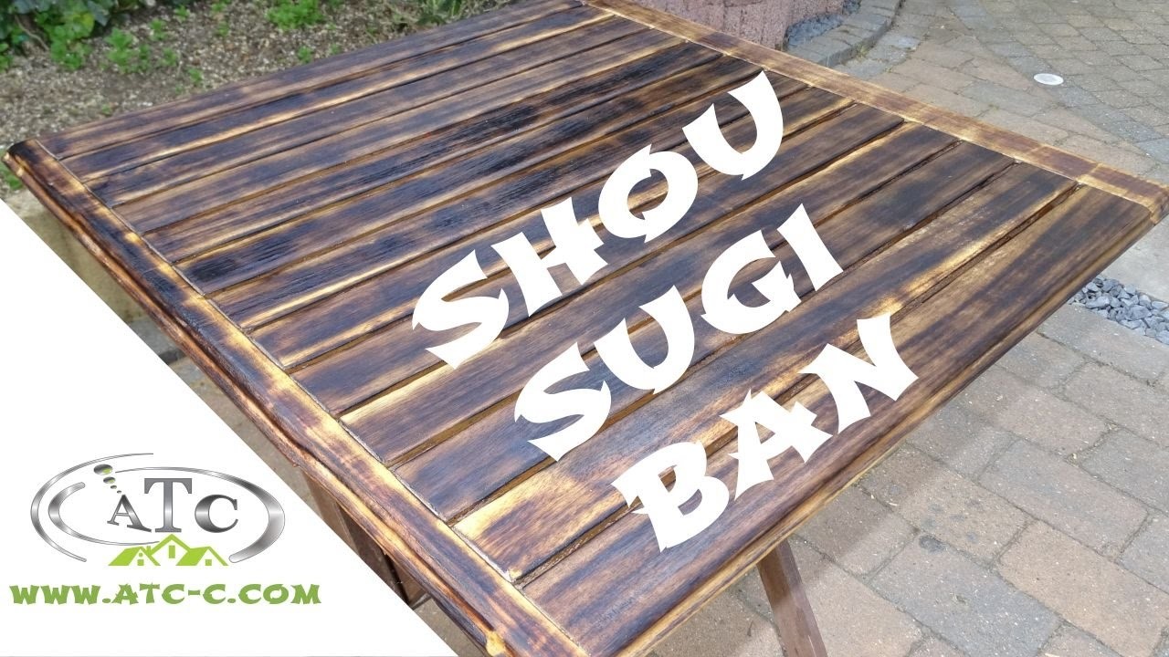 Shou sugi ban burning wood technique for outside table. DIY