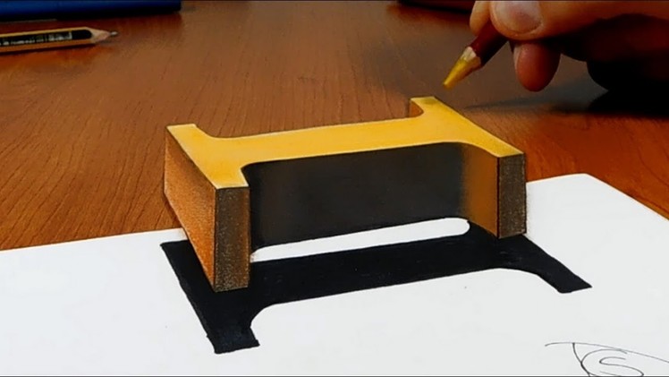 Try to do 3D Trick Art on Paper, floating letter I