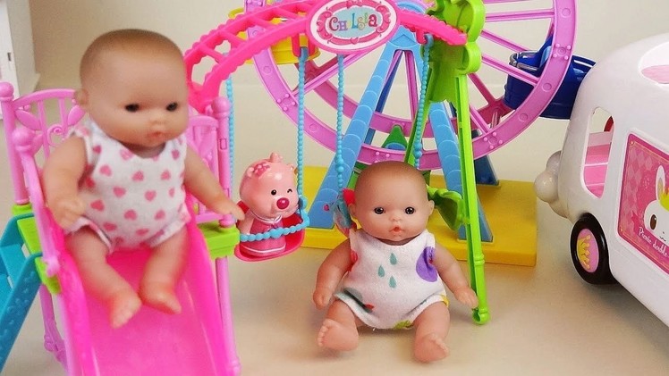 Baby doll park slide wheel and car toys play