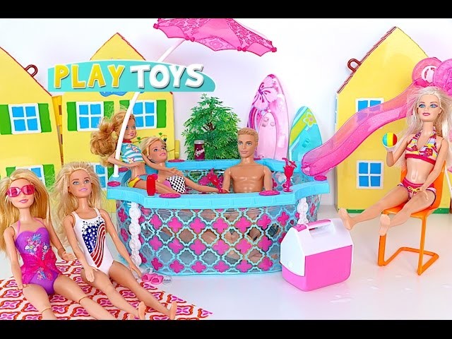 Barbie doll Swimming Pool Party - play baby doll swim toys for kids