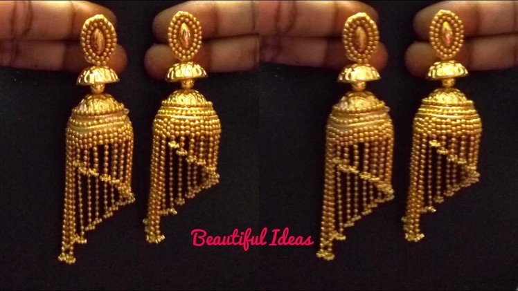 How to Make Silk thread Jhumkas.Modern Gold Jhumkas.South Indian Jhumkas Designs.Step Jhumkas.DIY.