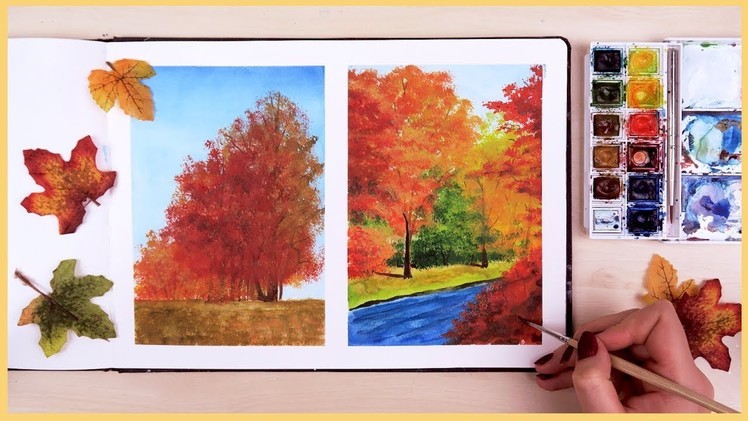 How to Paint a Fall Scenery with Watercolors for Beginners | Art Journal Thursday Ep. 18