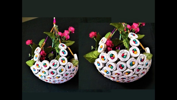 Newspaper - Hanging Flower Basket. DIY Newspaper Crafts. Best out of Waste