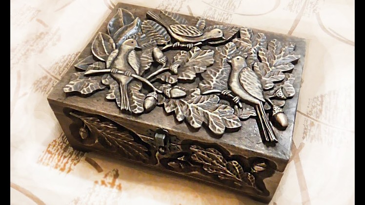 Wood carving | Large carved casket with birds in the trees | handmade | Holzschnitzen