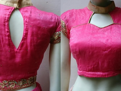 Designer blouse with high standing collar neck cutting and stitching