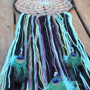 Dreamcatcher | Black Blue Purple Green | Swirl Beads | Peacock feathers | Modern | Boho | Hippie | Wall hanging | 12-in Hoop