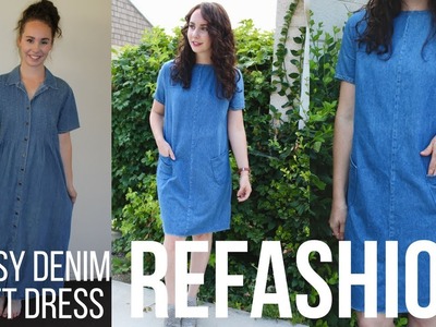 Episode 7: Easy Frayed Denim Shift Dress Refashion