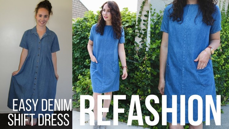 Episode 7: Easy Frayed Denim Shift Dress Refashion