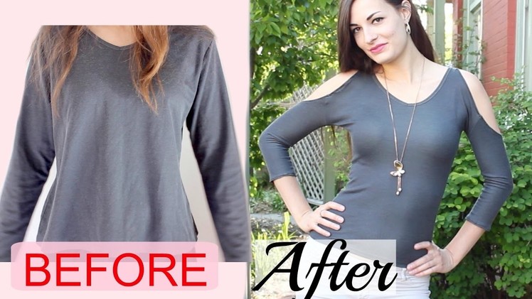 How to Make a Sexy Cold Shoulder Top from a Baggy Shirt- Upcycled DIY