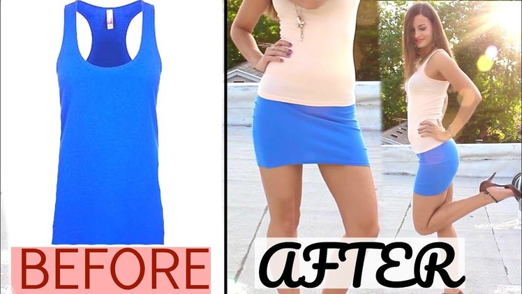 How to make a Sexy DIY Mini Skirt! Thrift Store Women’s Tank Tops Skirt Designs! Clothing Life Hack