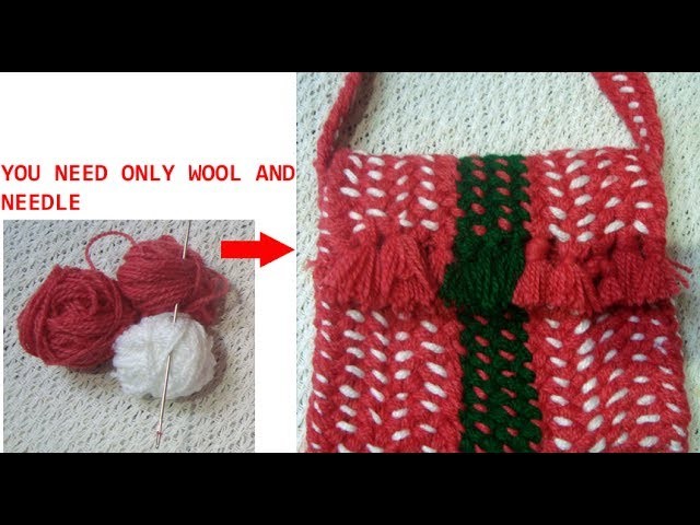 Recycle old wool and needle to make this handmade bag.purse.pouch.best out of waste