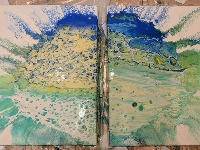 Acrylic Pouring on 2 Canvases - Symmetrical Experiment