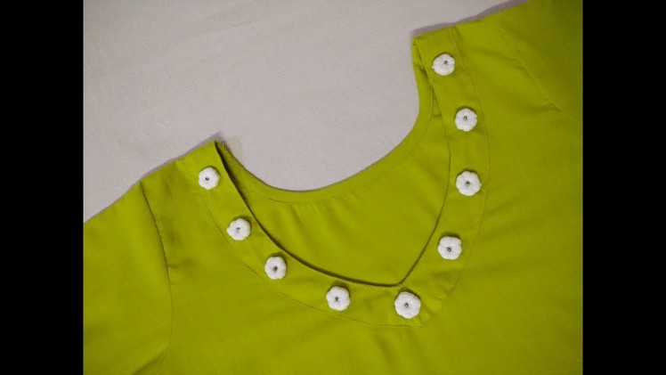 Amazing Kurti Neck Design (With Fabric Button) Cutting And Stitching