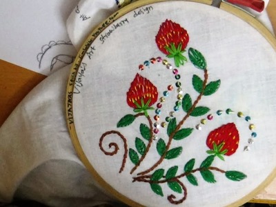 Beautiful Embroidery design  - Strawberry with lazy daisy stitch
