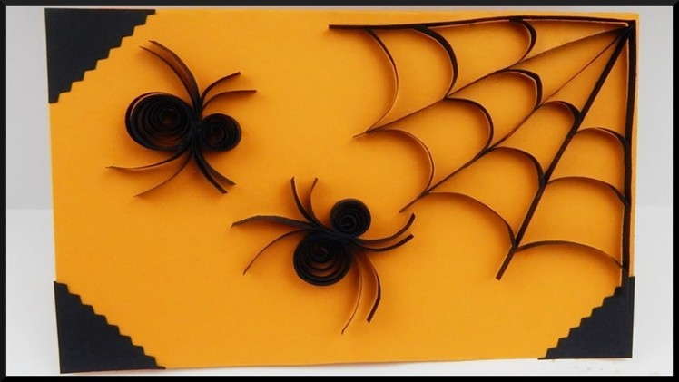 DIY Halloween Party | Papier Spinnennetz Karte | Quilling paper spiders web card | scrapbooking
