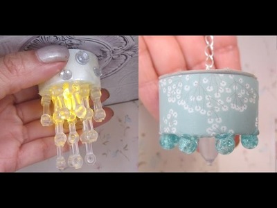 Dollhouse Ceiling Chandelier that really works - Light Pendant from tea lights - no wiring needed
