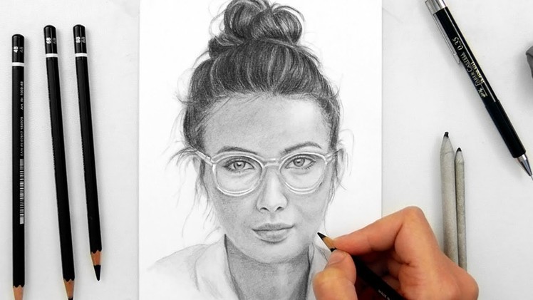 Drawing a woman with glasses with Staedtler graphite pencils