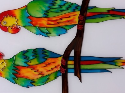 Glass painting of Parrots