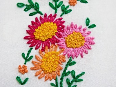 Hand Embroidery Design of Bullion Lazy Daisy Stitch