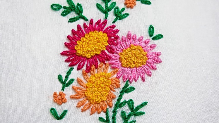 Hand Embroidery Design of Bullion Lazy Daisy Stitch