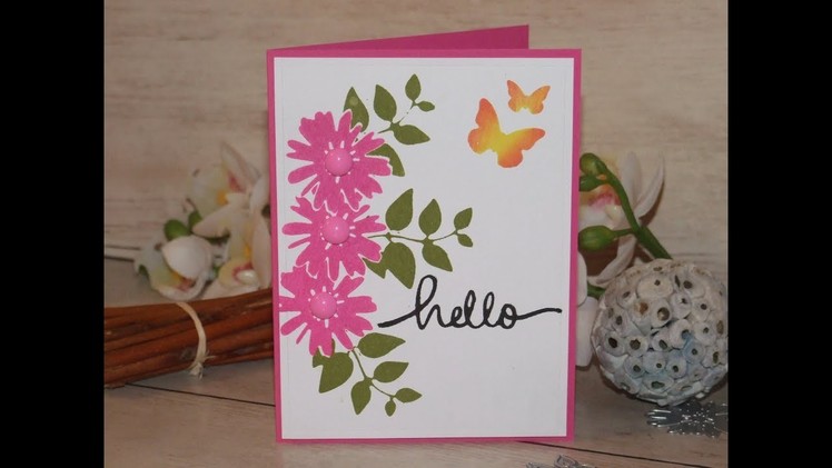 Handmade card using die cut stamping technique
