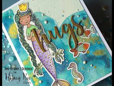 Honey Bee Stamps Mermaid Hugs Card | Gansai Tambi Watercolors