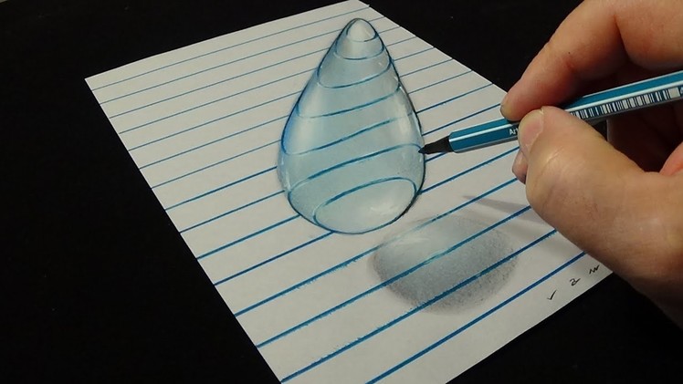 How to Draw 3D Water Drop - Trick Art with charcoal & Pastel - VamosART