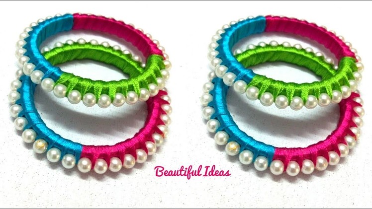 How to Make Silk thread Designer Bangles.Pearl Designer Bangles Making Step By Step at Home.DIY.