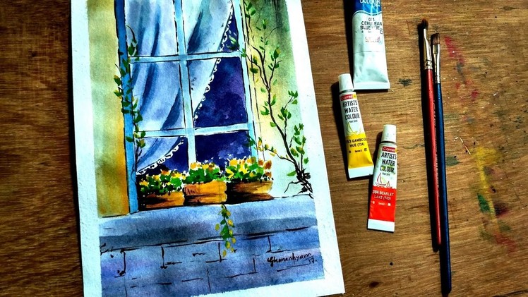 How to paint a windows and flowers in watercolor | Paint with david