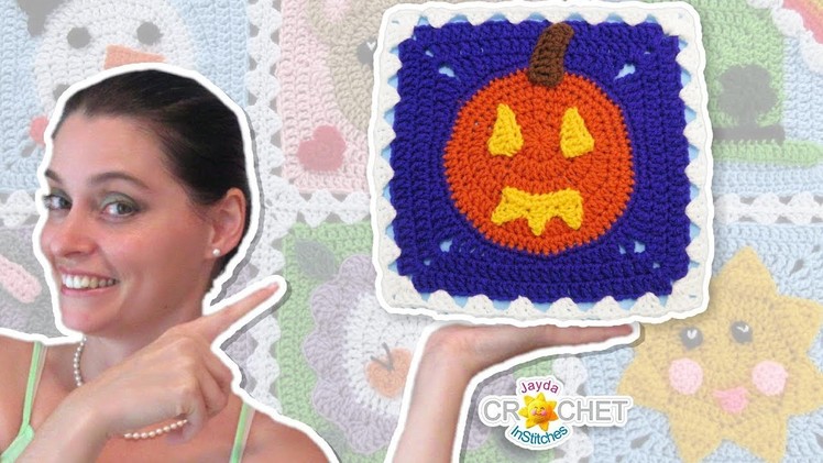 Jack-O-Lantern Blanket Square - Crochet Motif - October